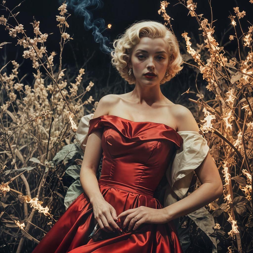 Ophelia: Cinematic Film Still in Red Satin