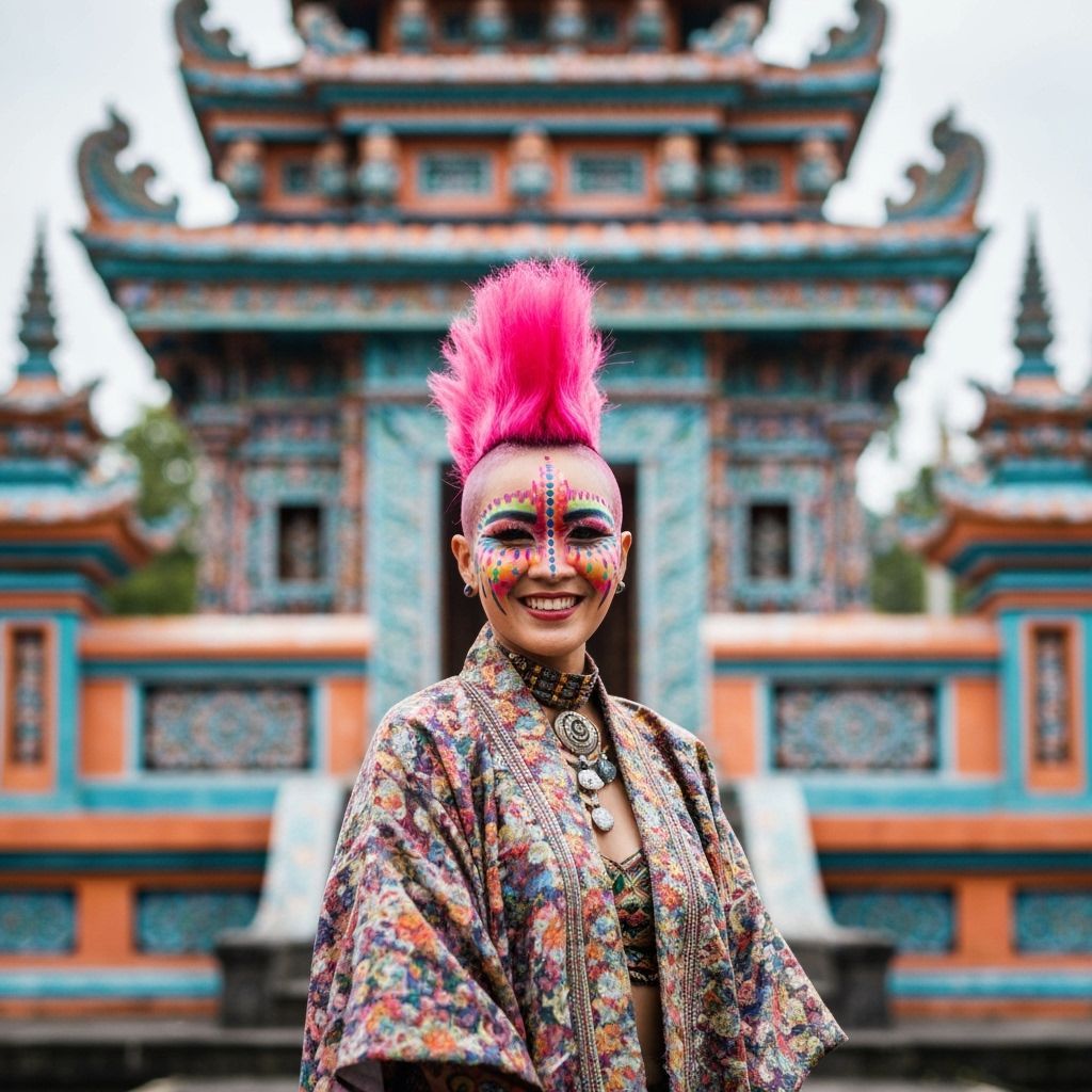 Woman with Pink Mohawk at Indonesian Temple