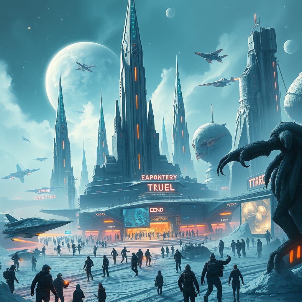 Cosmic Metropolis on an Icy Planet, with Ancient Alien Hiero...