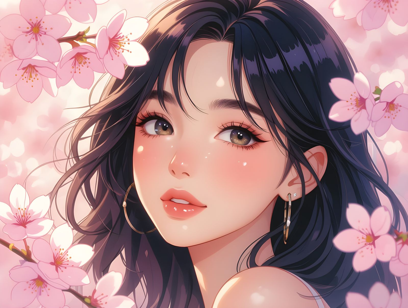 Pastel Anime Goddess Among Cherry Blossoms