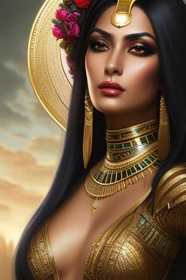 Ethereal Egyptian Beauty in Hyperdetailed Oil Painting