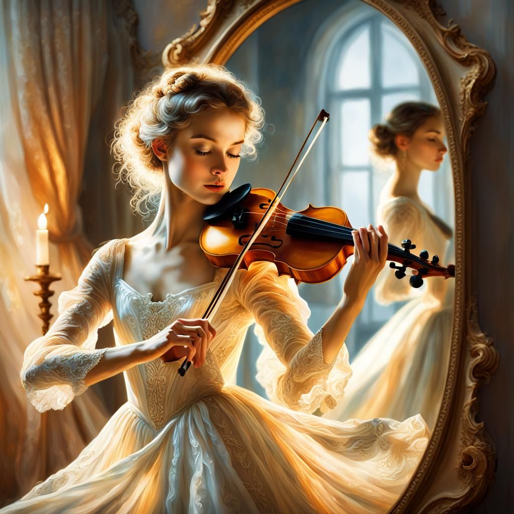 Dancer with Violin in Rembrandt Lighting: An Oil Painting