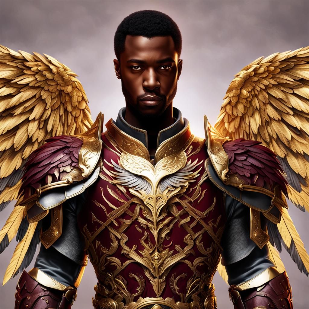 Black Angel in Golden Armor: Hyper-Realistic Digital Art