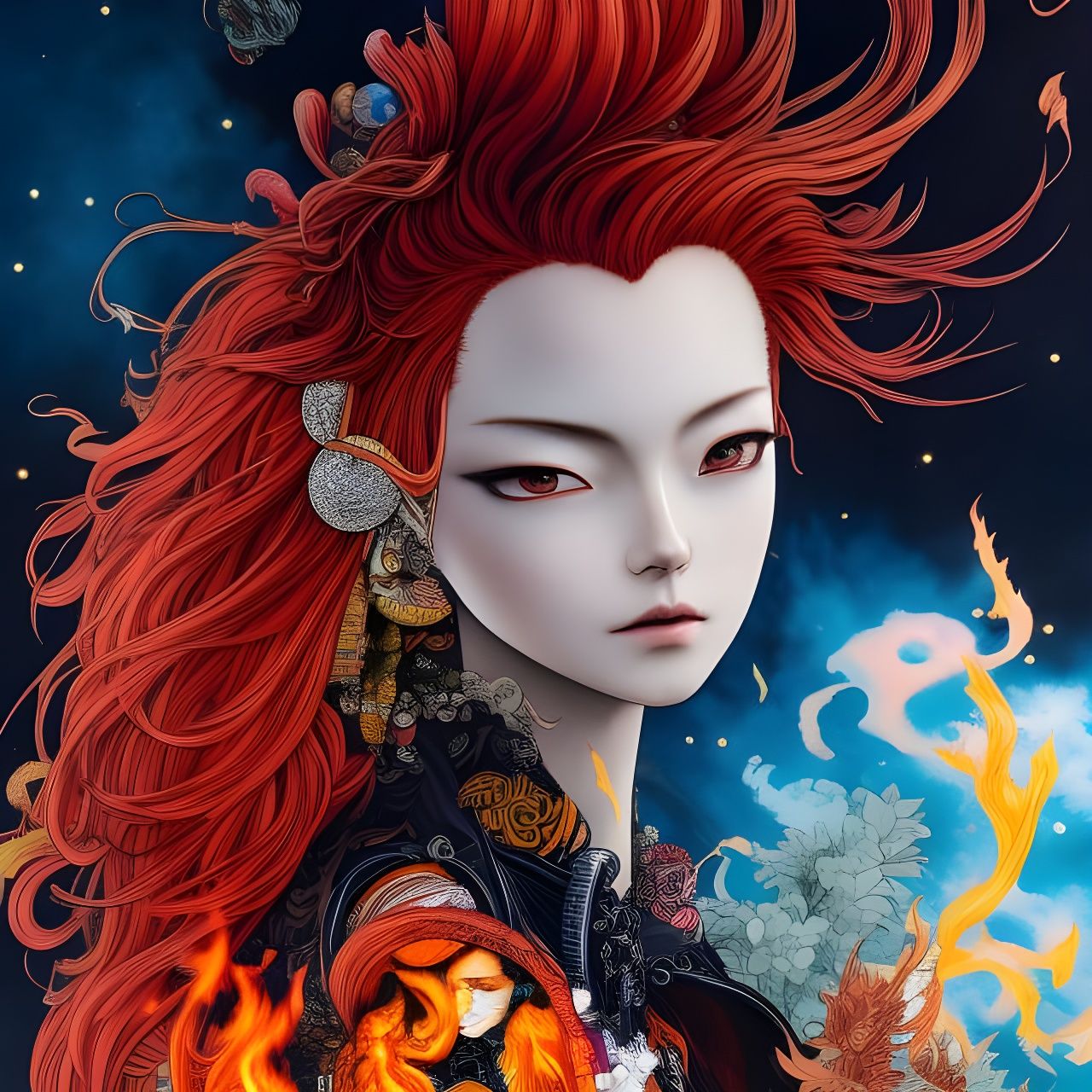 Fiery Haired Girl: Hyperdetailed Digital Illustration