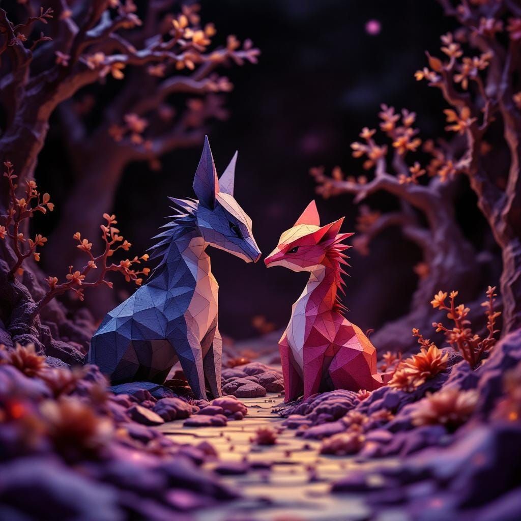 Detailed Macro Photograph of Origami Paper Art