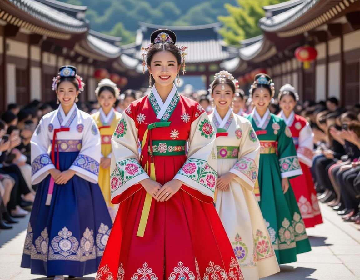 Vibrant Korean Hanbok Day Celebration Stock Photo
