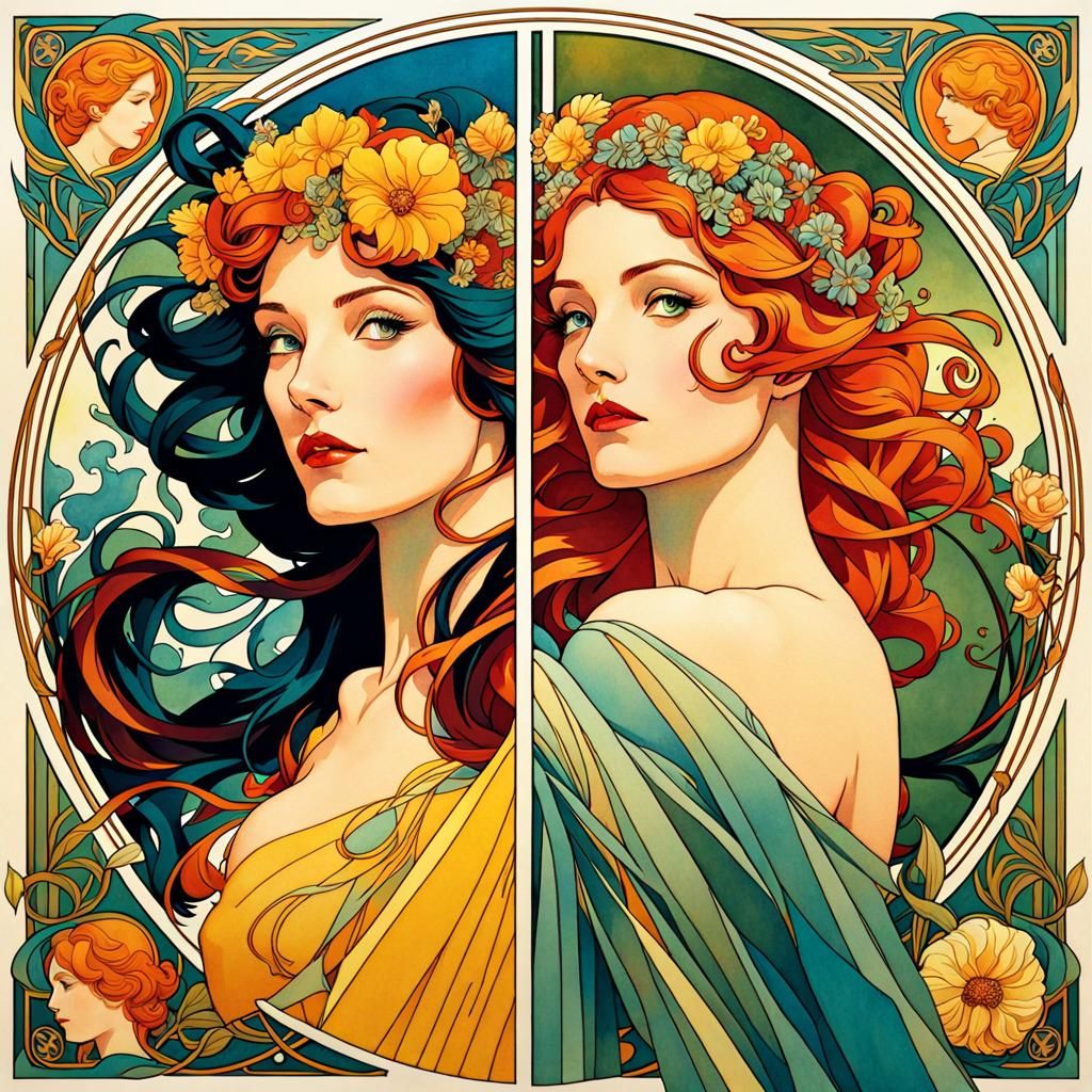 Jean Grey as Four Seasons in Art Nouveau Style