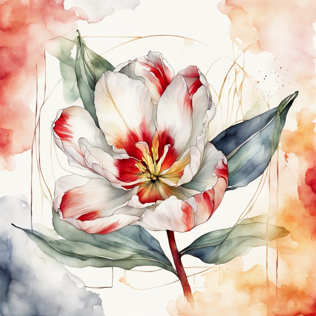 Iridescent Red Tulip Watercolour Illustration