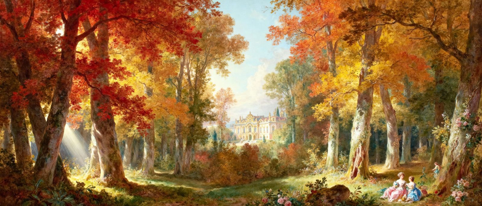 Rococo Autumn Forest Landscape Painting