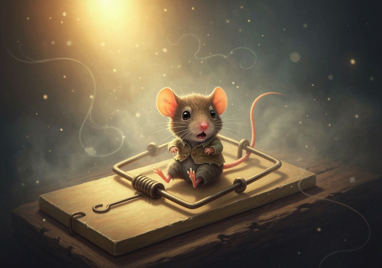 Mouse Trapped in Ethereal Mist, Whimsical Scene