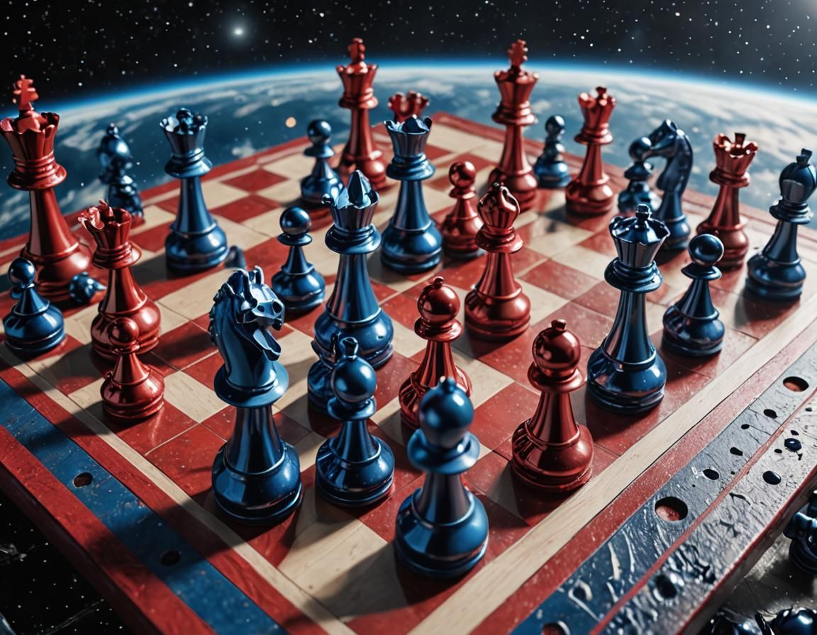 Chess Pieces in Space with Intricate Metal Details
