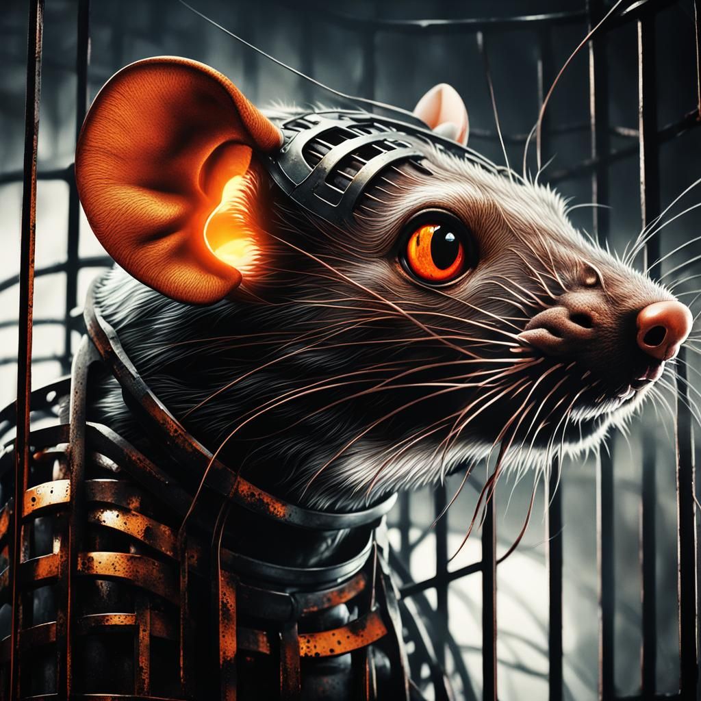 Humanoid Rat in Cage: Industrial Concept Art