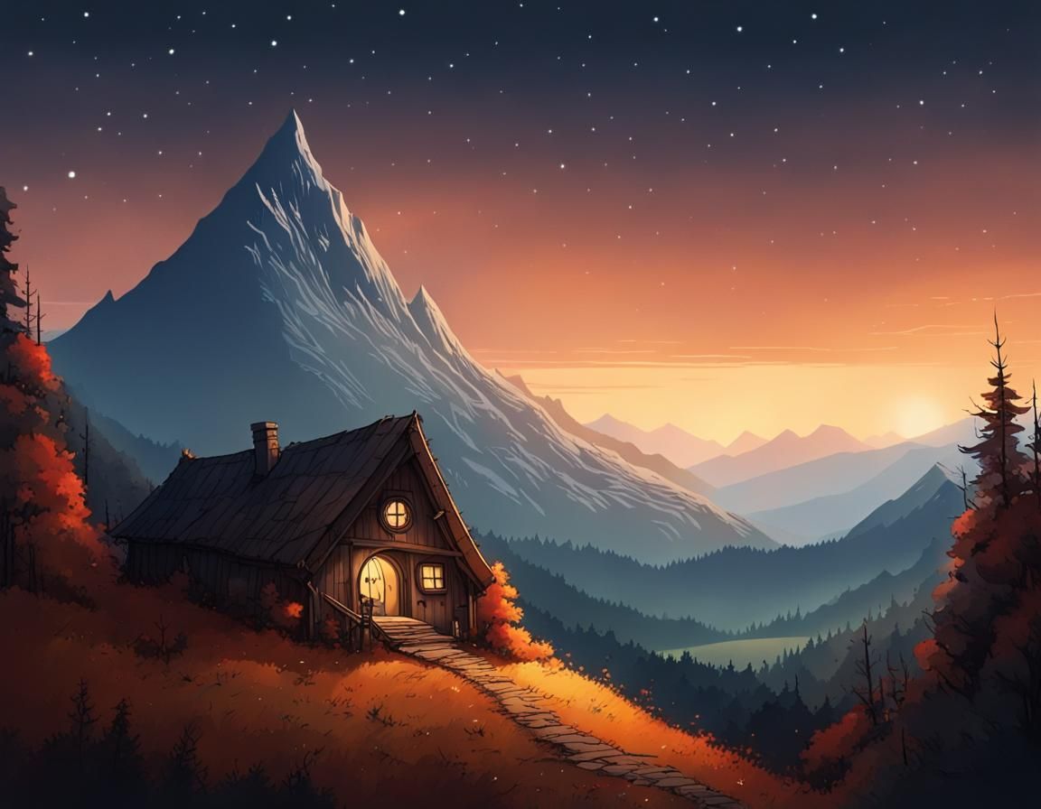 Mountain Ridge Hut at Sunset