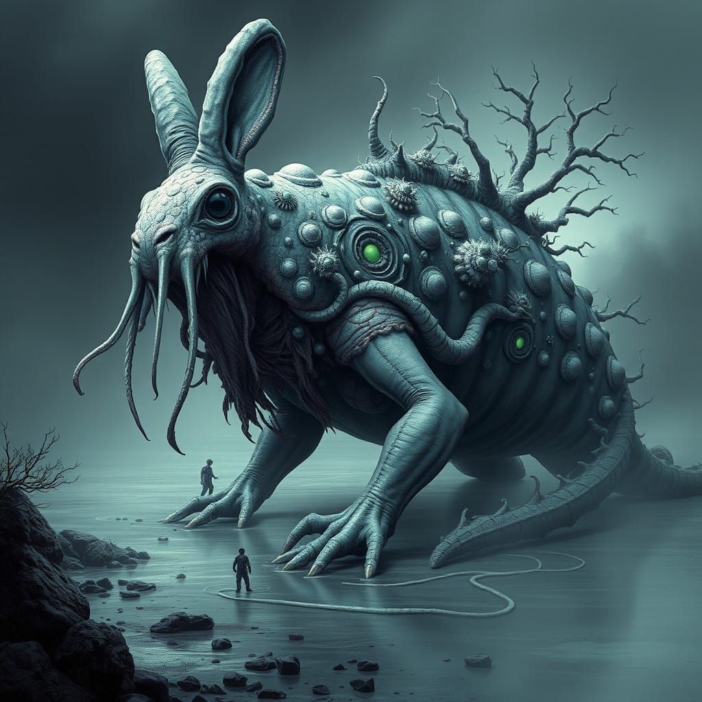 Surreal Sea Horror: Grotesque Slug-Like Creature in Dark Fan...