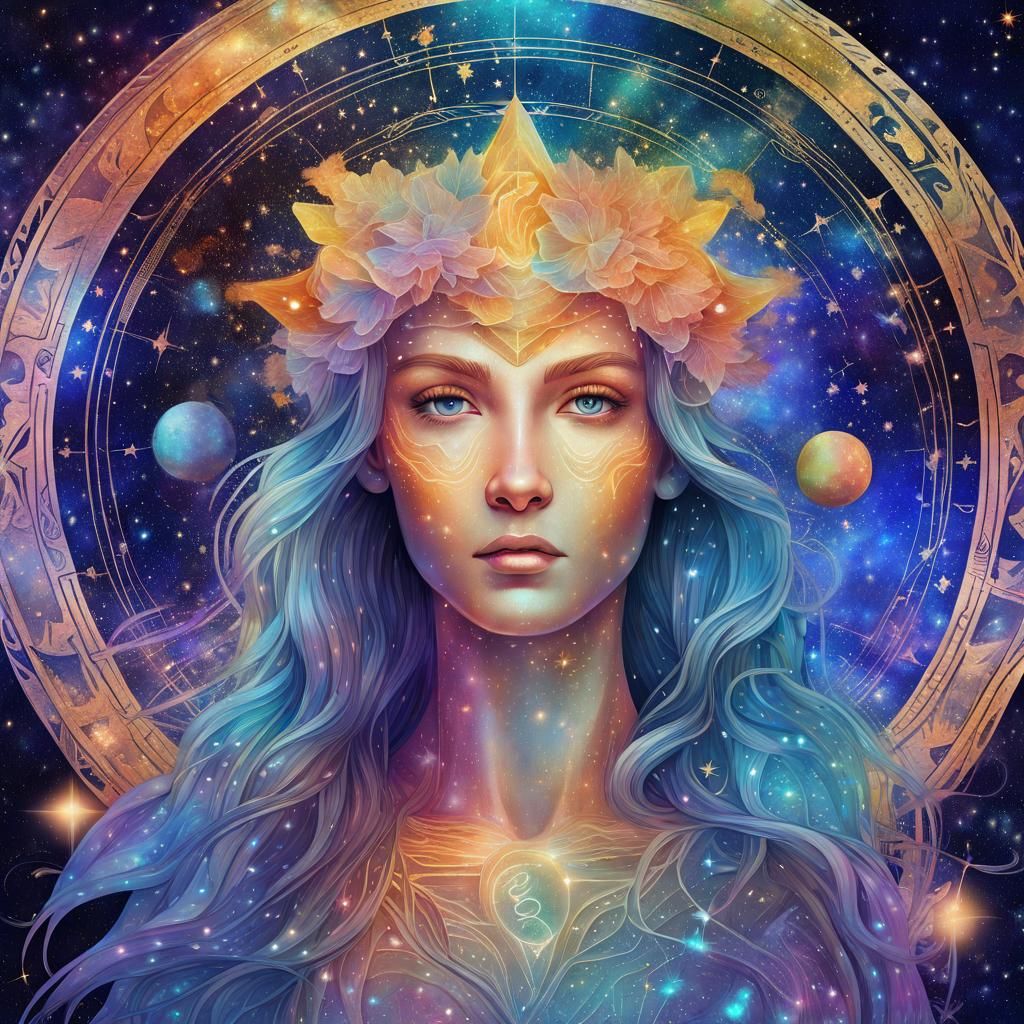 Virgo Zodiac Sign in Holographic Astral Illustration