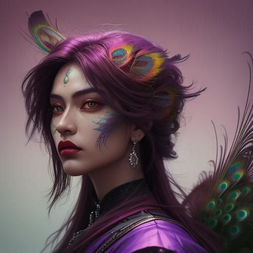 Peacock Haired Woman Portrait in Hyperrealistic Style