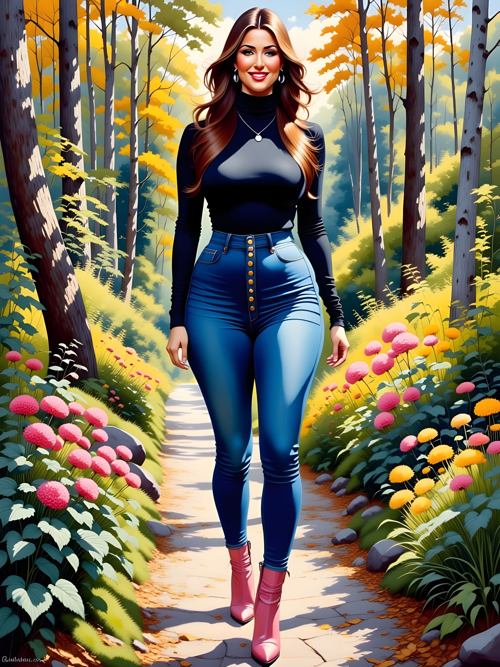Beautiful Woman in Garden as Detailed Oil Painting