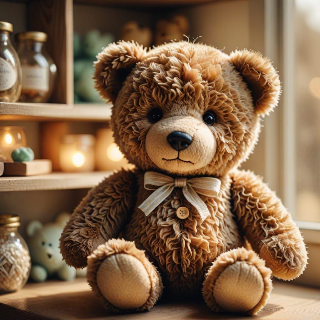 Cuddly Teddy Bear Digital Illustration in Pastel Colors