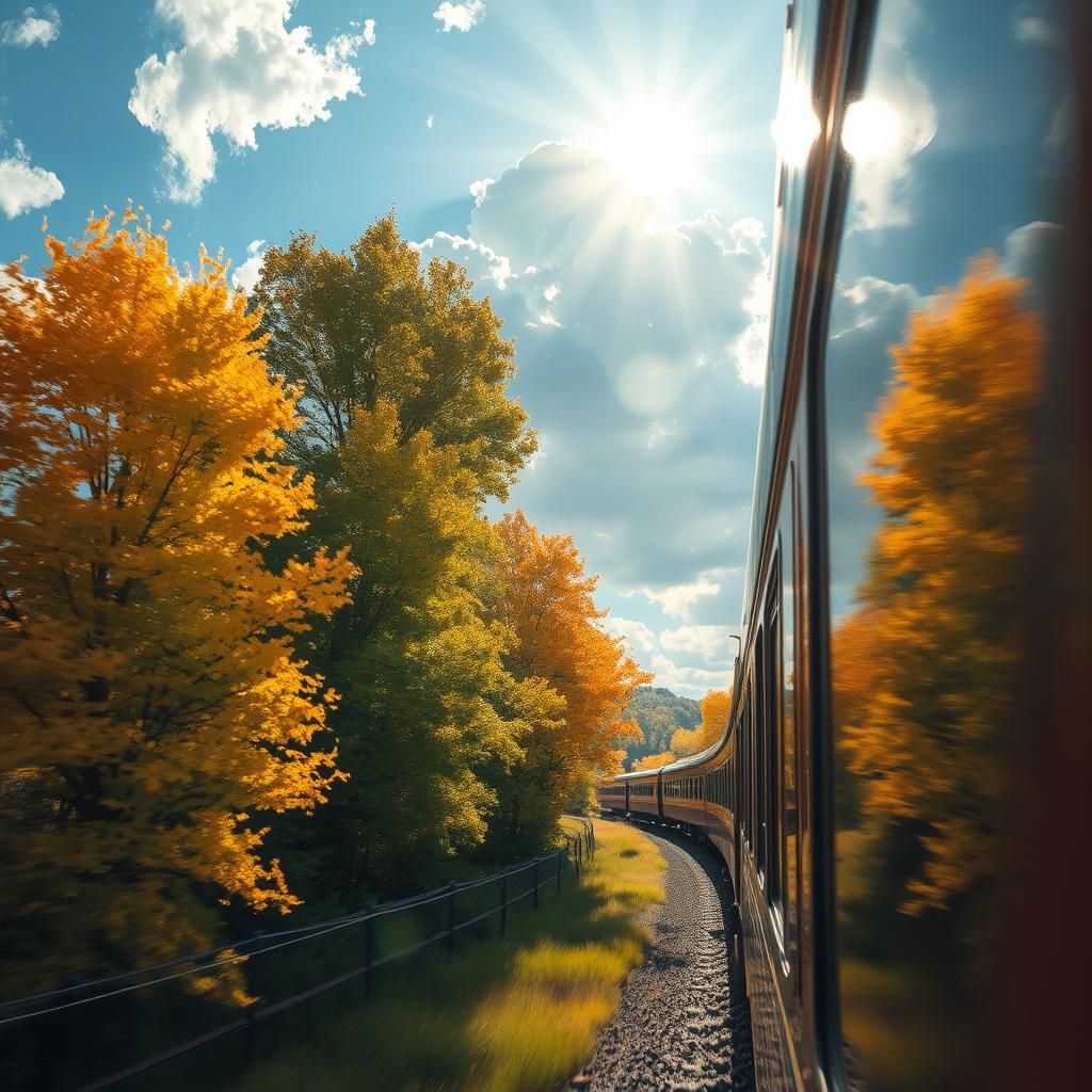 Autumn Train Journey in Ethereal Light