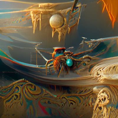 Pirate Spider on Saturn with Floating Castle