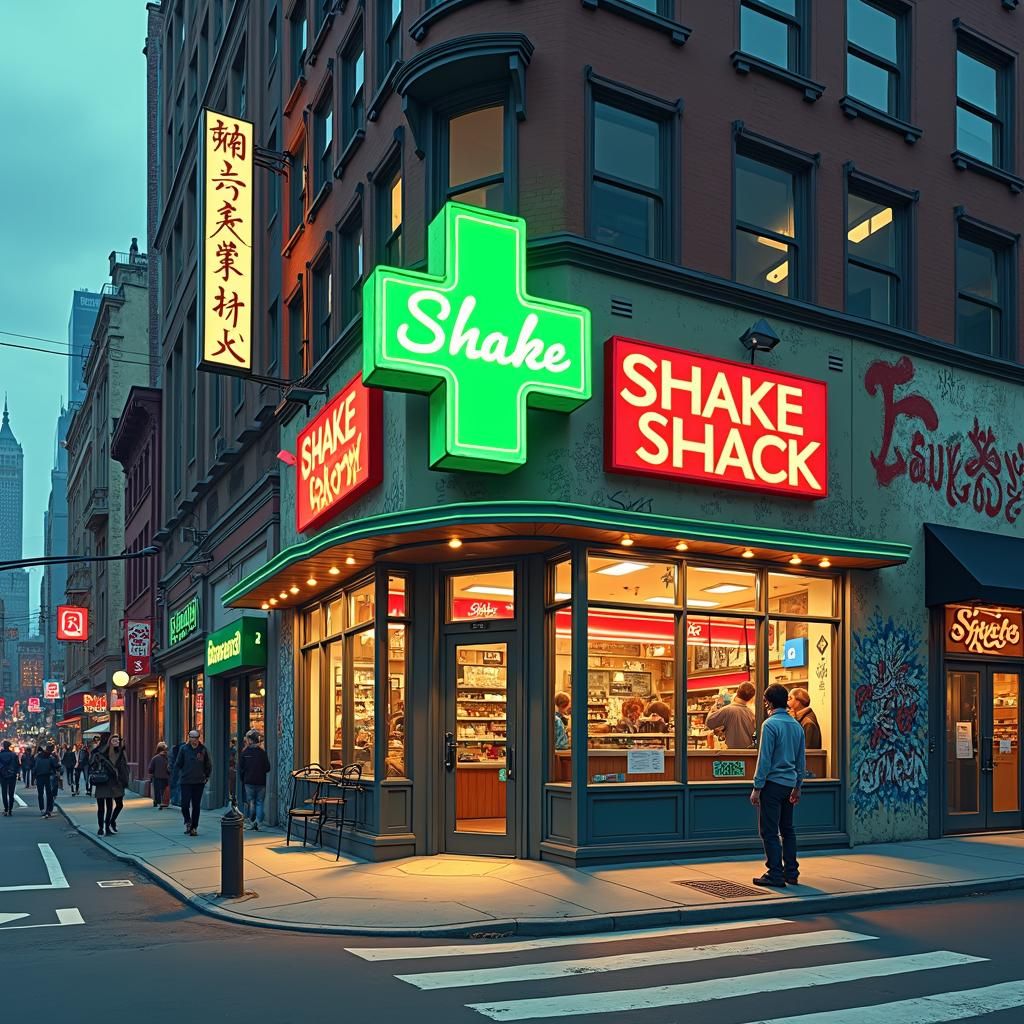 Shake Shack Dispensary: Futuristic Urban Street Scene