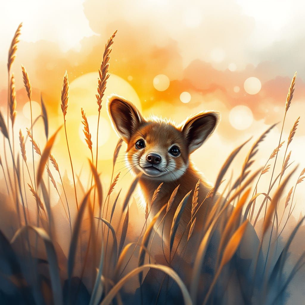 Mottled Fur Animal in Amber Sunset, Impressionist Style