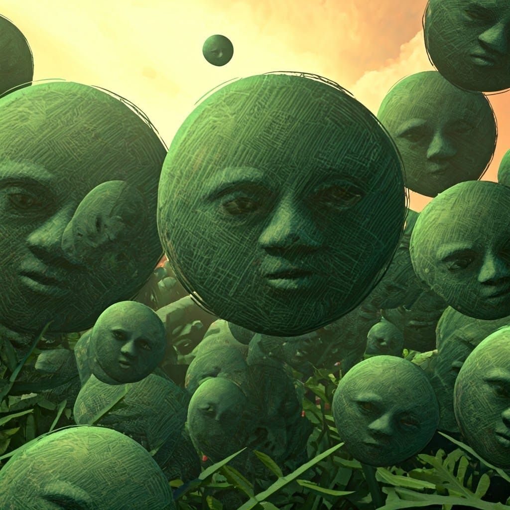 Dreamlike Green Orbs Expressing Emotions in Surreal Landscap...