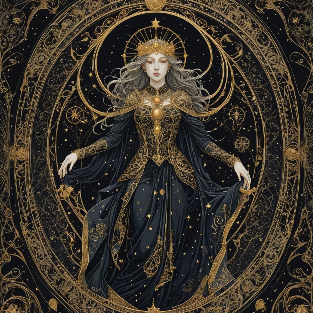 Ornate Tarot Cards with Gold Filigree in Art Nouveau Style