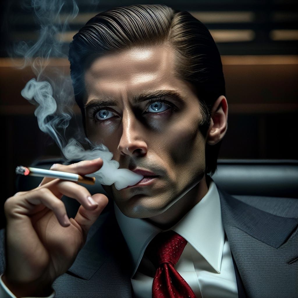 Intense Portrait of Man Smoking Cigarette