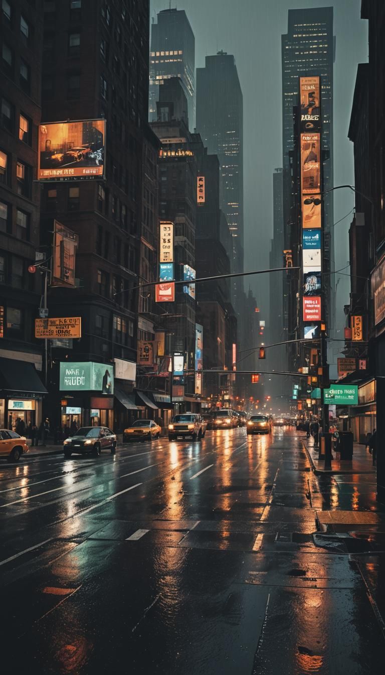 Noir New York Cityscape at Night