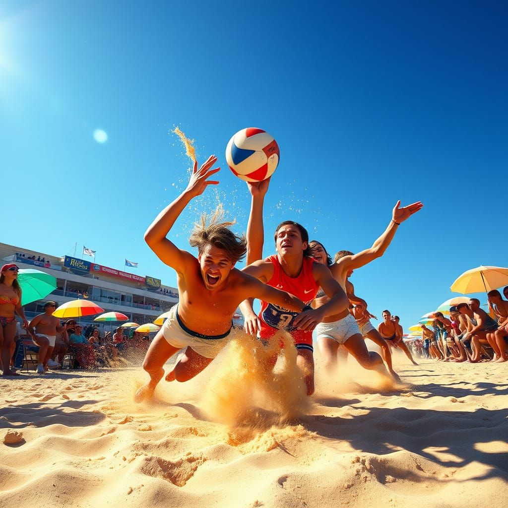Spirited Beach Volleyball Players Clash in a Sun-Kissed Tour...