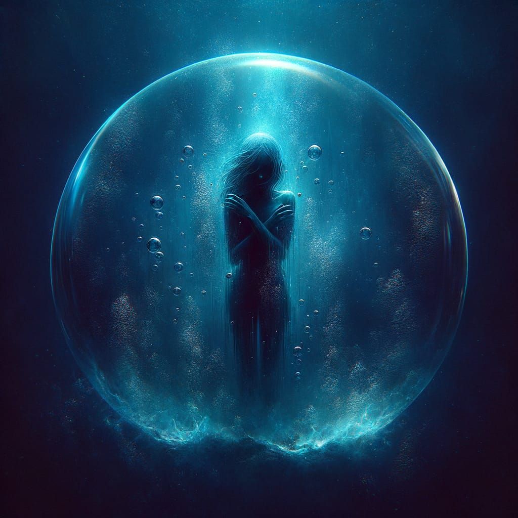 Underwater Woman Trapped in Bubble with Blue Shades
