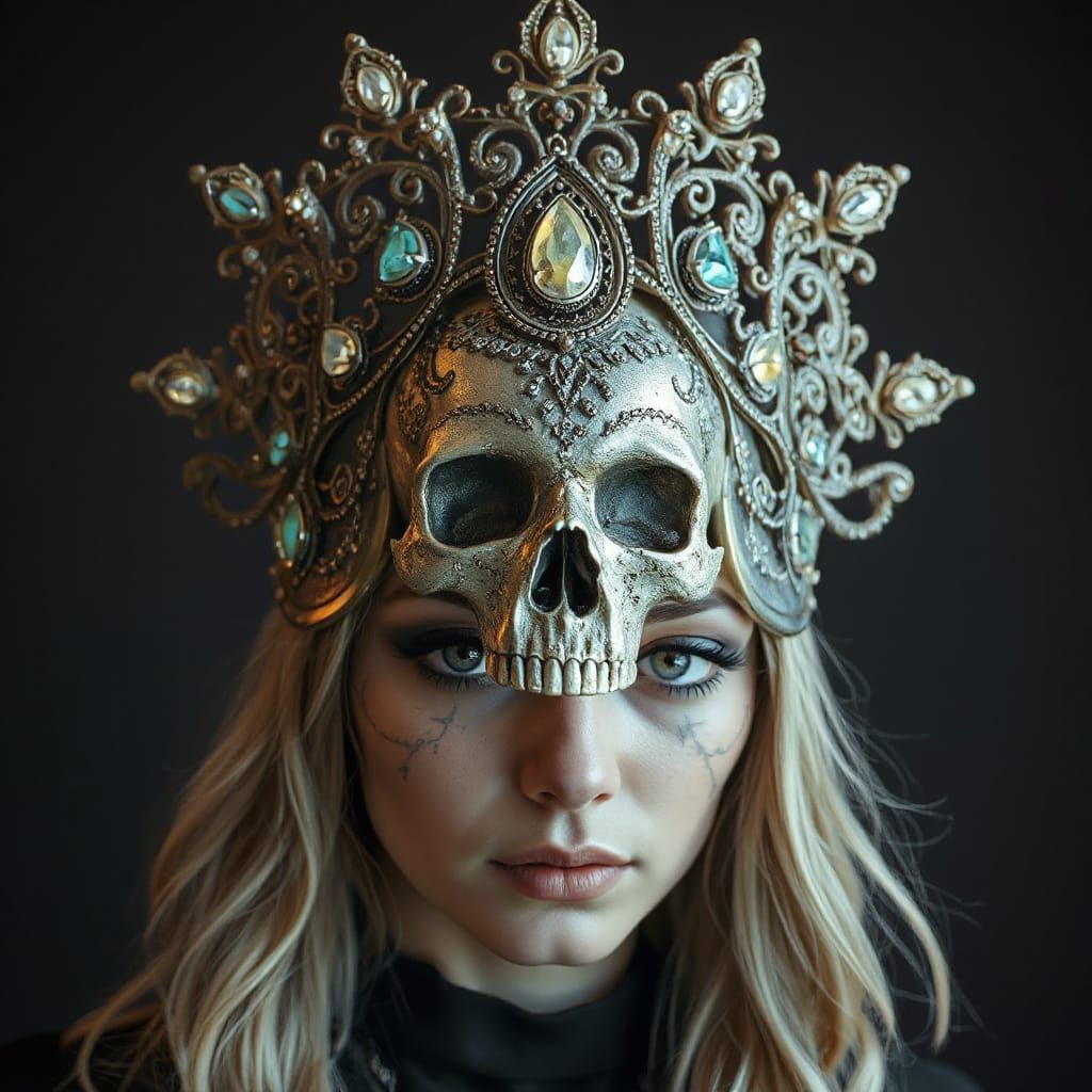 Woman with Gemstone Skull Crown in Mystical Style