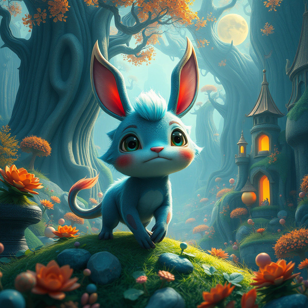Whimsical Creature in Fantastical Realm, Digital Art