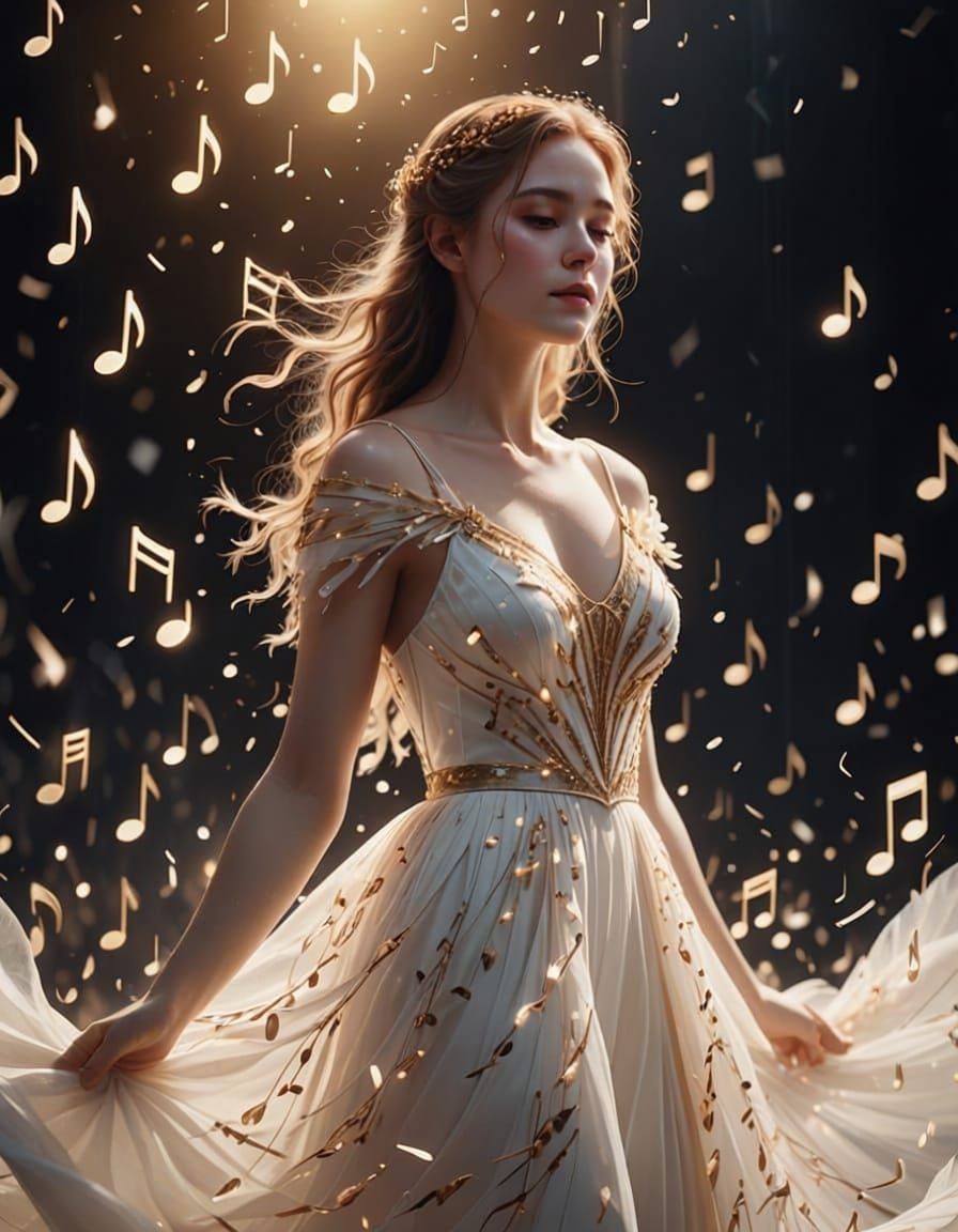 Graceful Woman in Musical Gown, Cinematic Fantasy Art