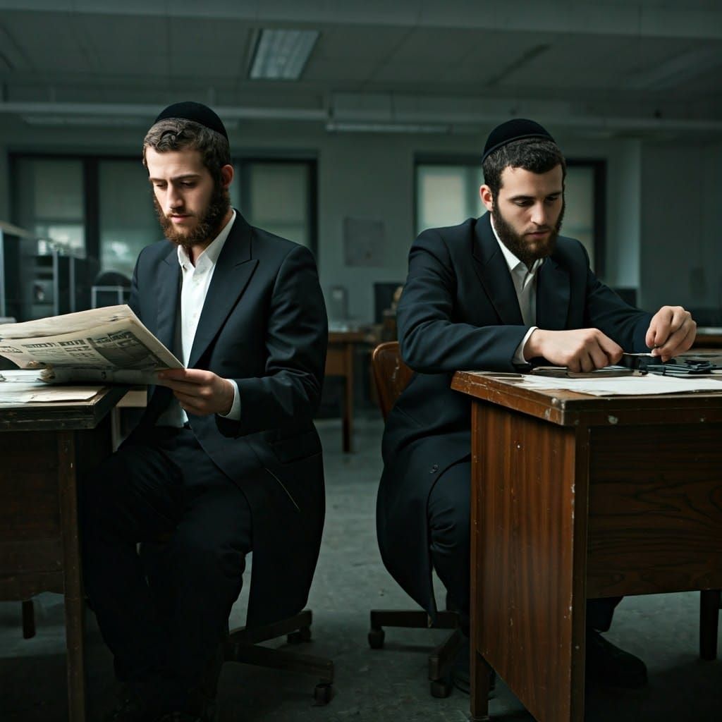 Ultra-Orthodox Men in Monochromatic Office Setting