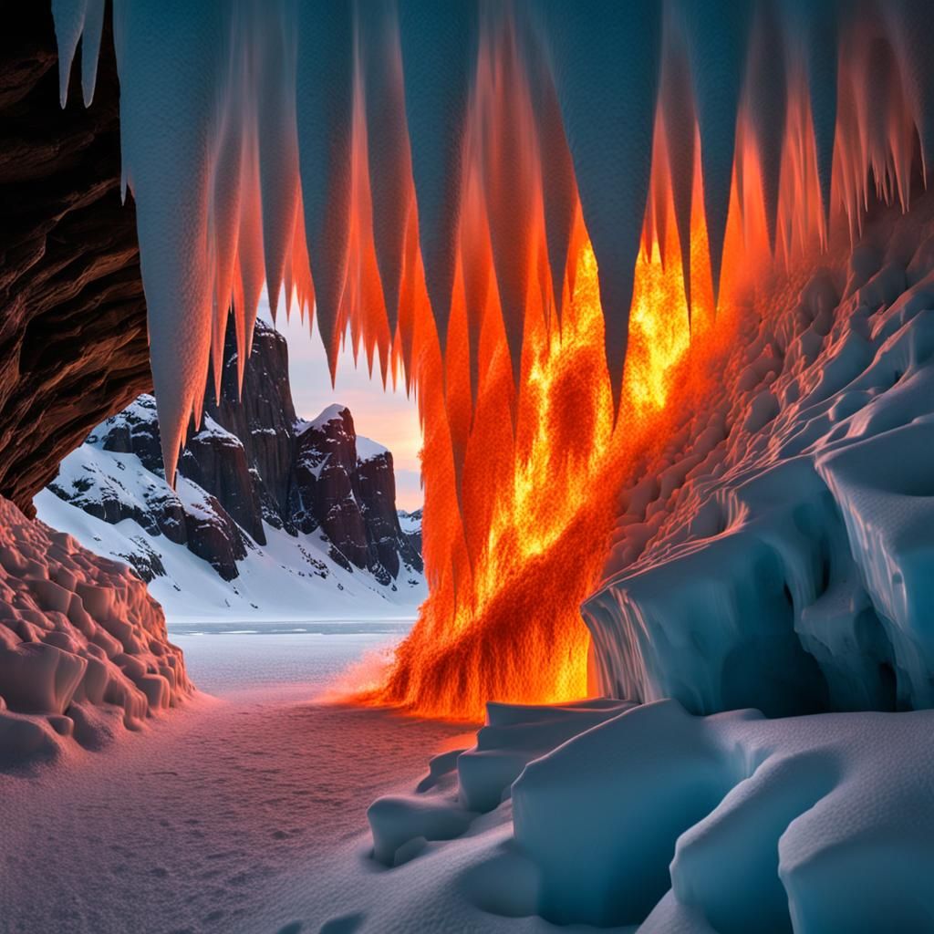 Frozen Fire Inside a Vast Ice Cave