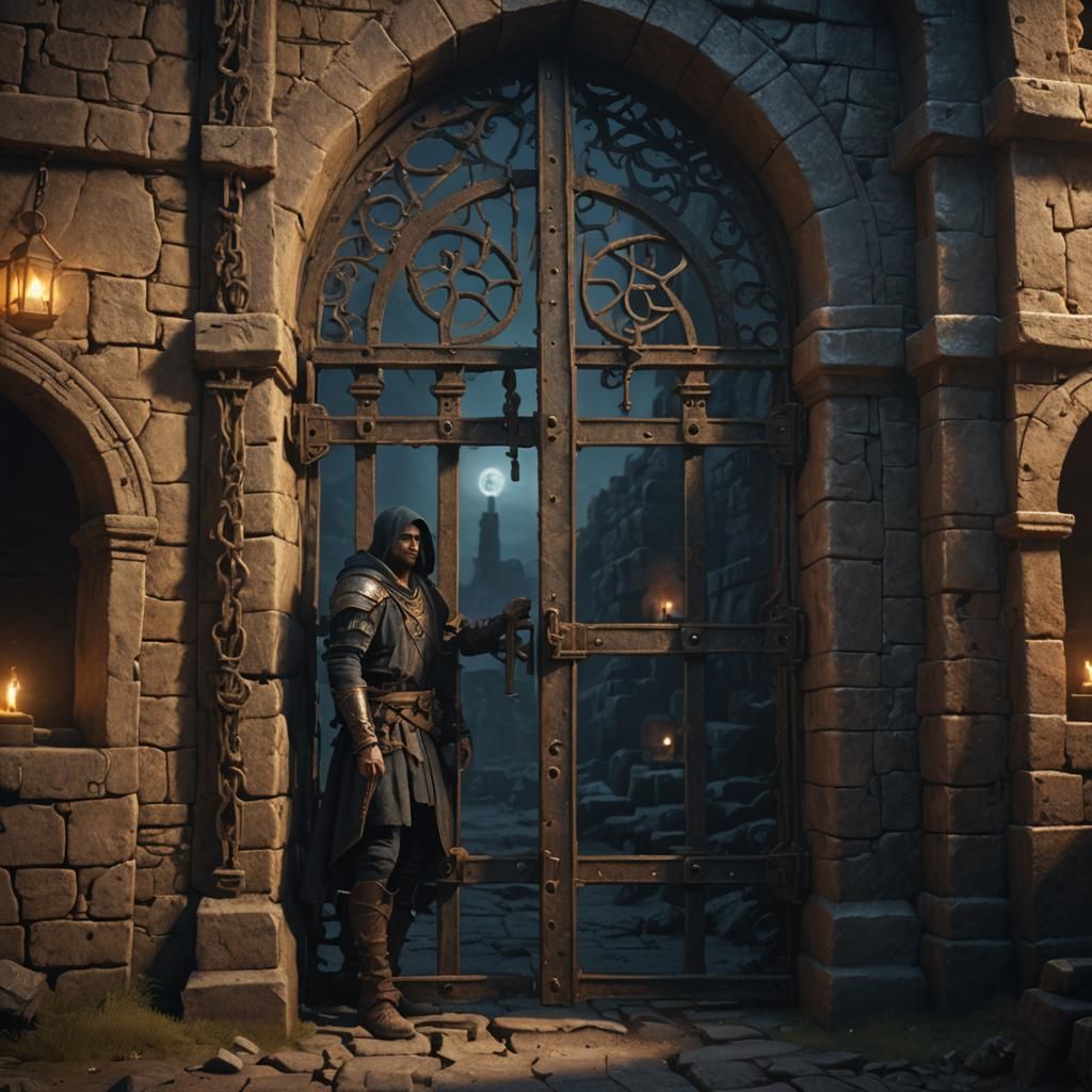 Adventurer Trapped in Dark Tomb: D&D Fantasy Art