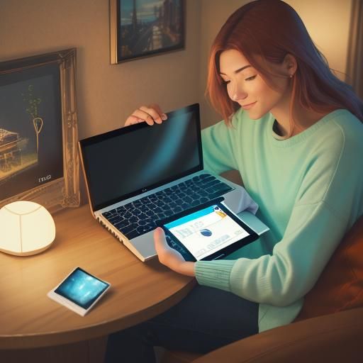 Person Using Tablet at Home in Digital Art