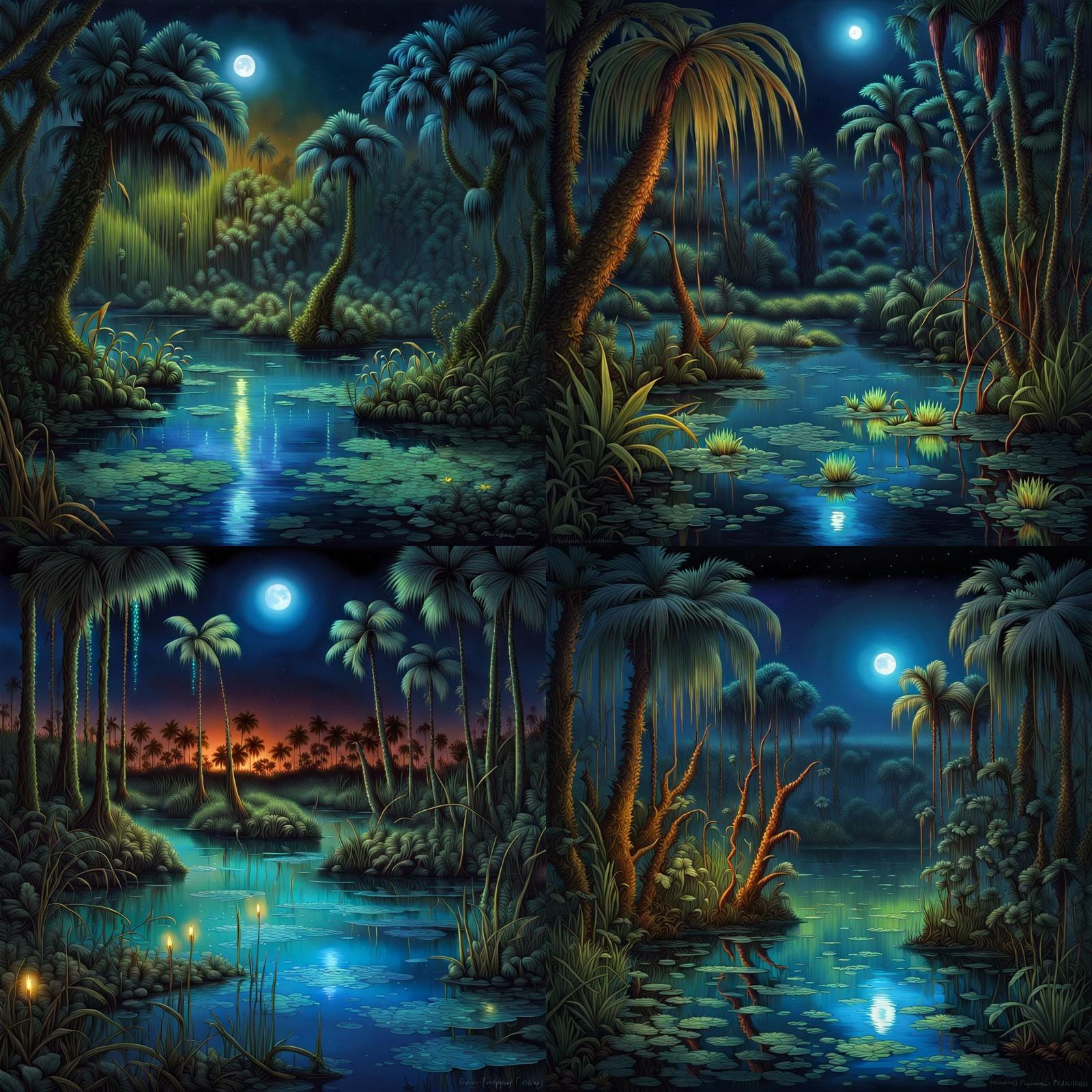 Bioluminescent Florida Spring at Night in Deep Color