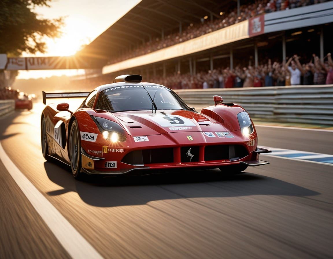 Ferrari Crosses Finish Line at Le Mans in Vibrant Oil Painti...