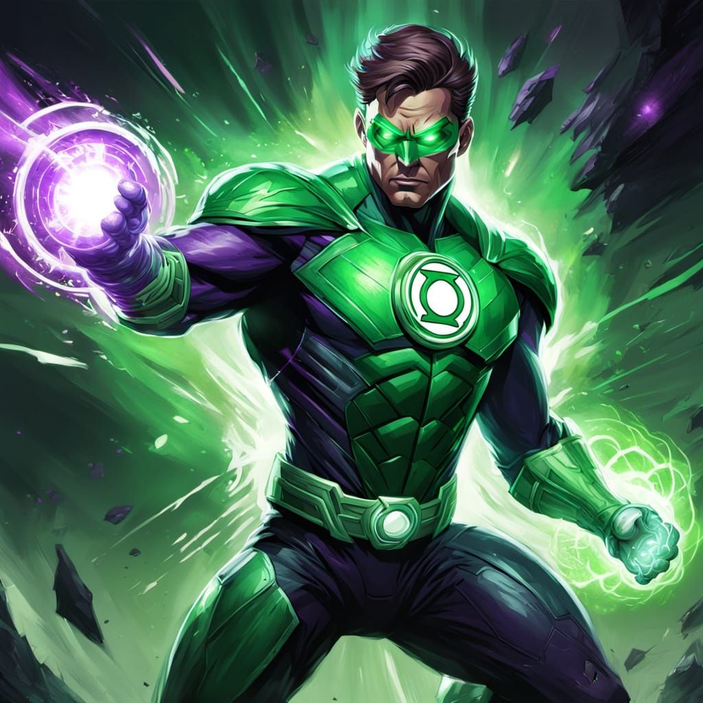Green Lantern Warrior Unleashes Energy Blast in Epic Battle
