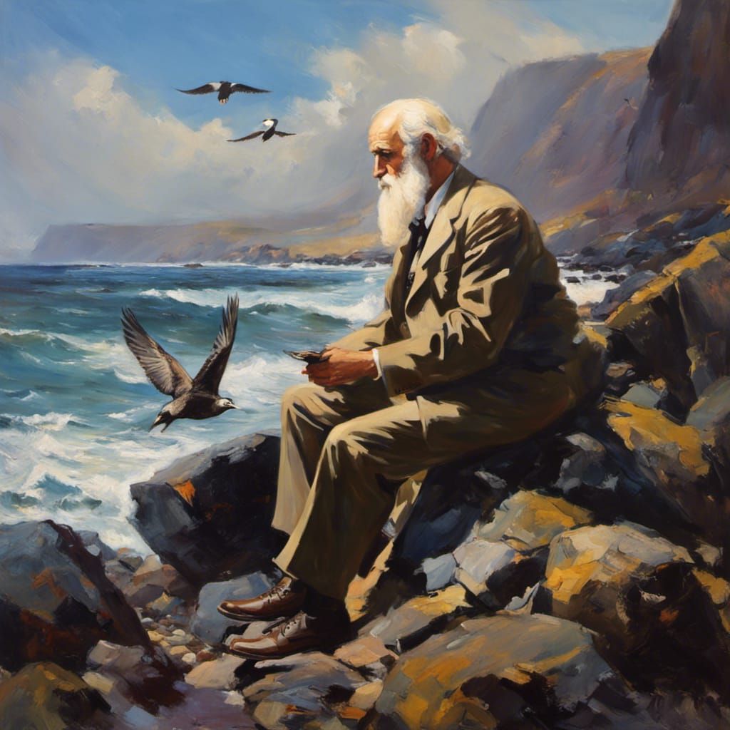 Charles Darwin Galapagos Portrait in Daeni Style