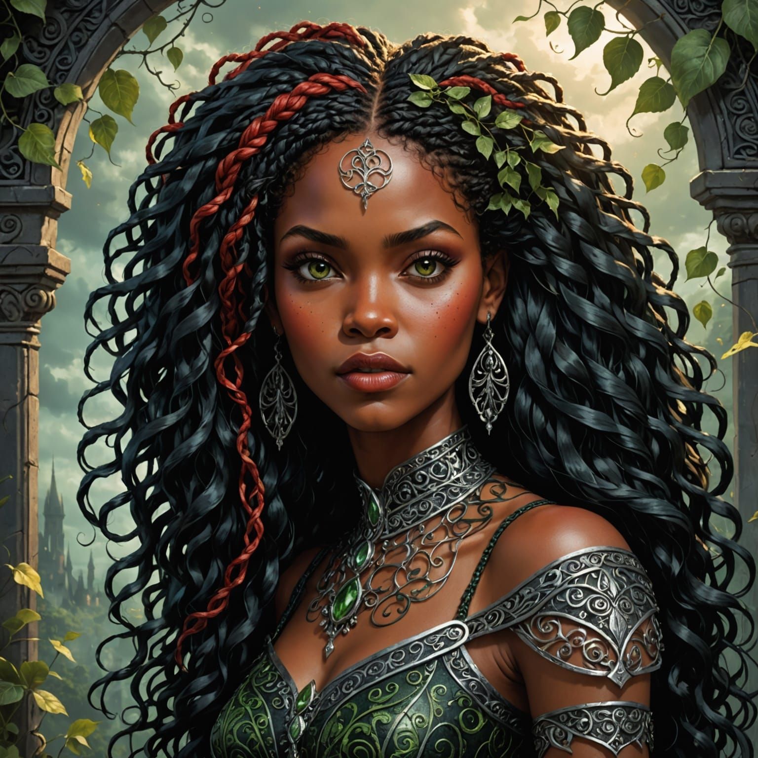 Surreal Afro Latino Goddess in Dark Fantasy Moonscape