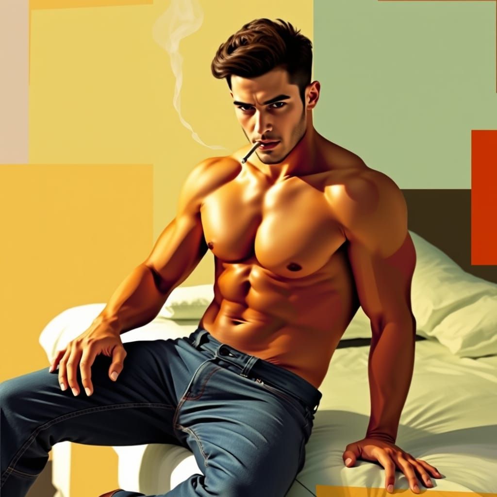 Male Pinup in Abstract Cubism Style