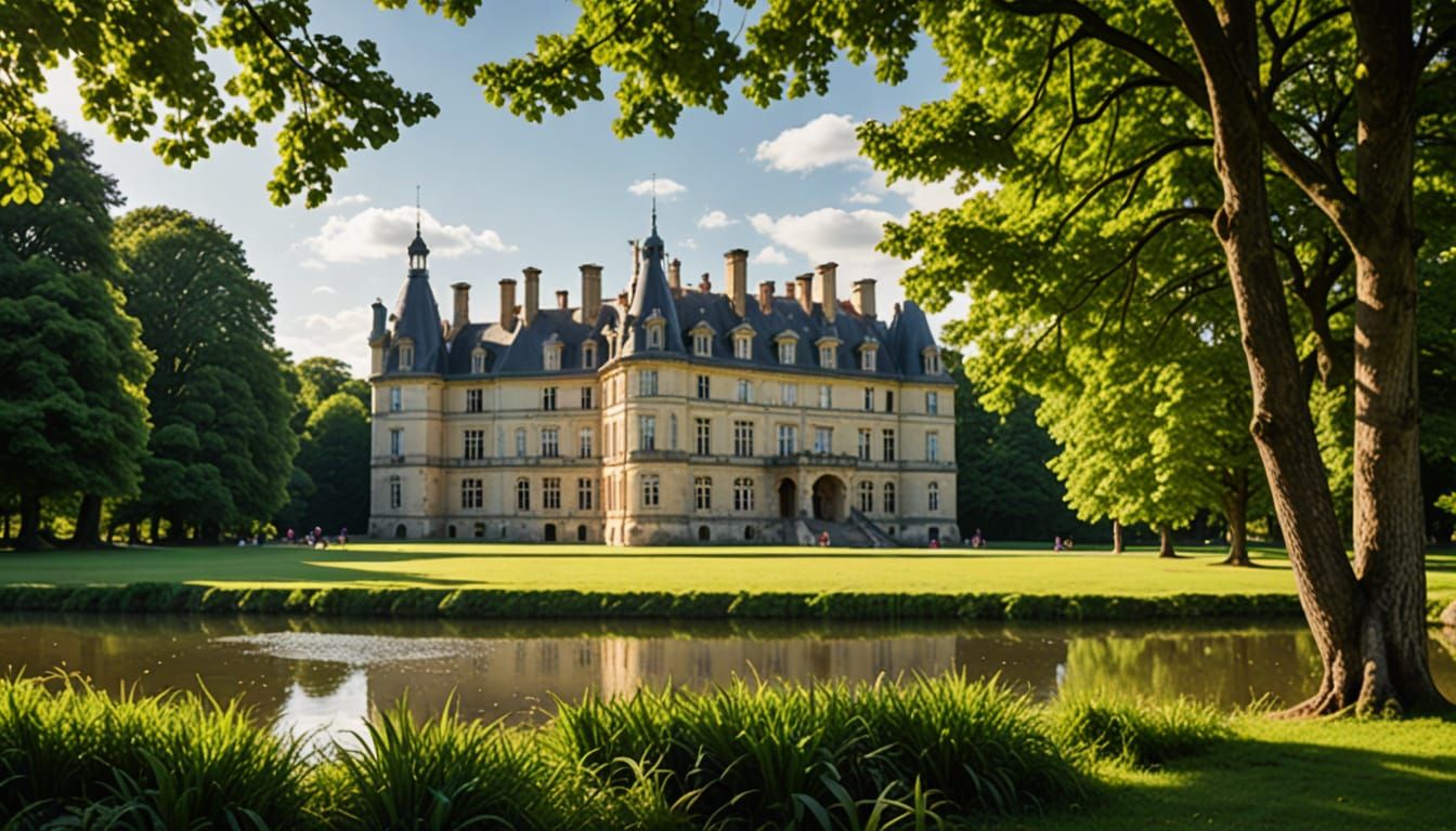 Fontainebleau Castle in Lush Gardens: Renaissance Architectu...