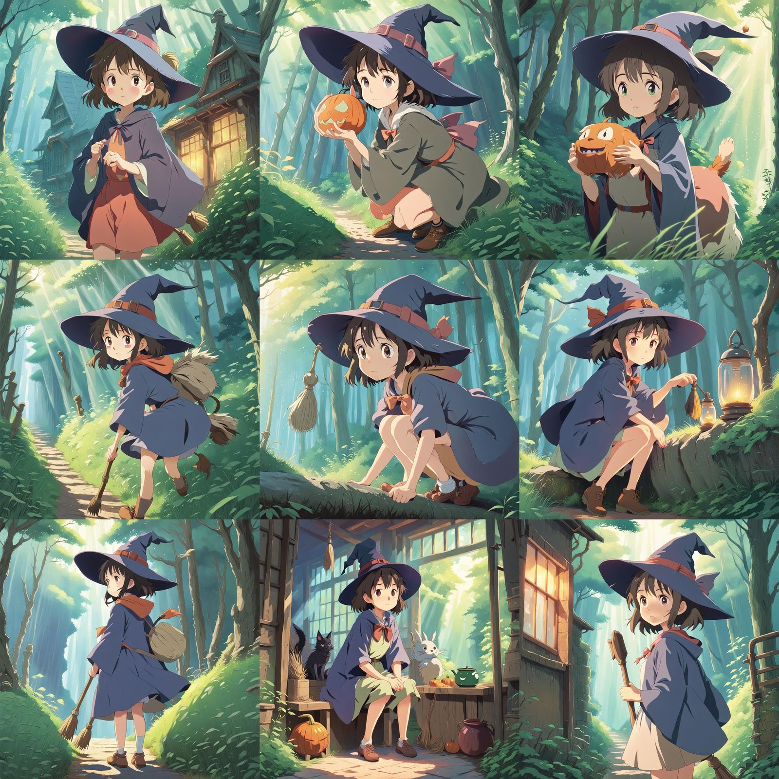Cute Witch in Studio Ghibli Anime Style