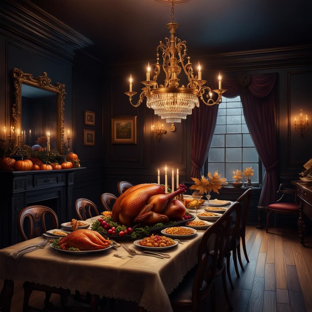 Thanksgiving Dinner in Victorian Home, Hyperrealistic Art