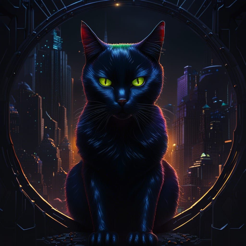 Black Cat in Matrix-Inspired Fantasy Art