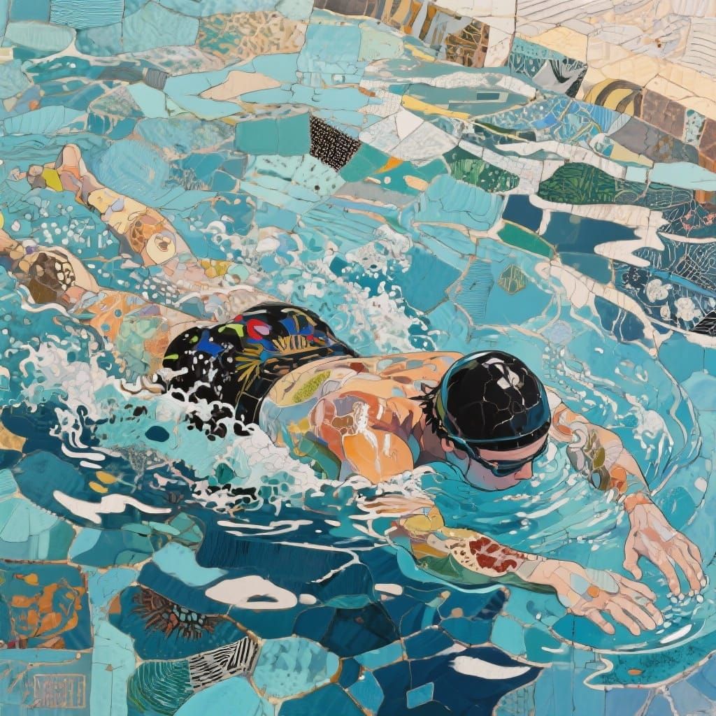 Abstract Mixed Media Art of Swimming